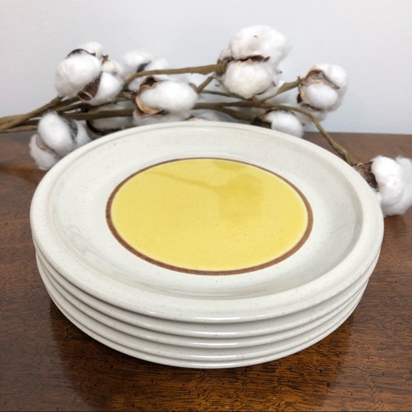 Vintage Stoneware Side Plates, Sunmarc Tapioca Speckled Beige and Yellow